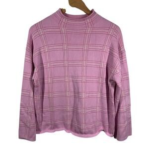 Free Assembly Sweater Women M Pink Plaid 3/4 Sleeve Mock Neck Square Sweater